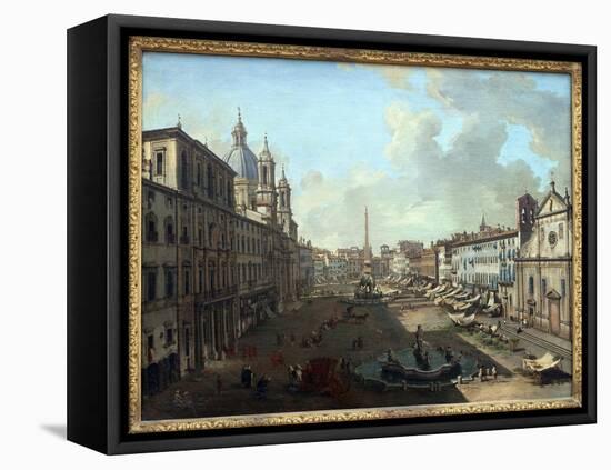 Piazza Navona (Piazza Navona) in Rome with the Fountain of Neptune in the Foreground, Oil Painting-Giovanni Paolo Pannini or Panini-Framed Premier Image Canvas