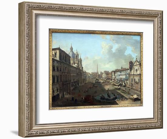 Piazza Navona (Piazza Navona) in Rome with the Fountain of Neptune in the Foreground, Oil Painting-Giovanni Paolo Pannini or Panini-Framed Giclee Print