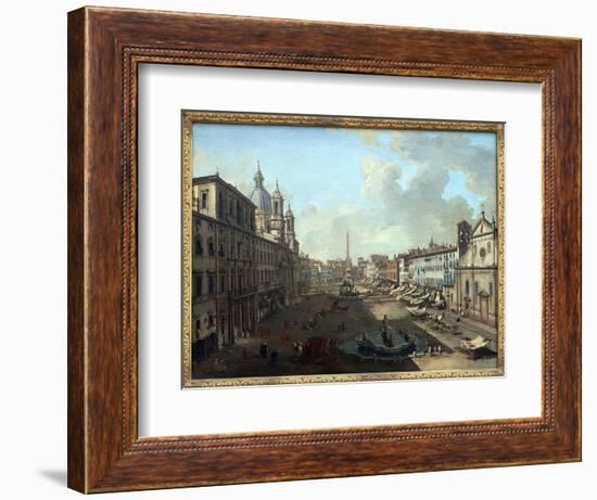 Piazza Navona (Piazza Navona) in Rome with the Fountain of Neptune in the Foreground, Oil Painting-Giovanni Paolo Pannini or Panini-Framed Giclee Print