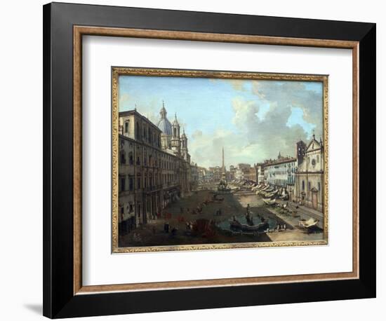 Piazza Navona (Piazza Navona) in Rome with the Fountain of Neptune in the Foreground, Oil Painting-Giovanni Paolo Pannini or Panini-Framed Giclee Print