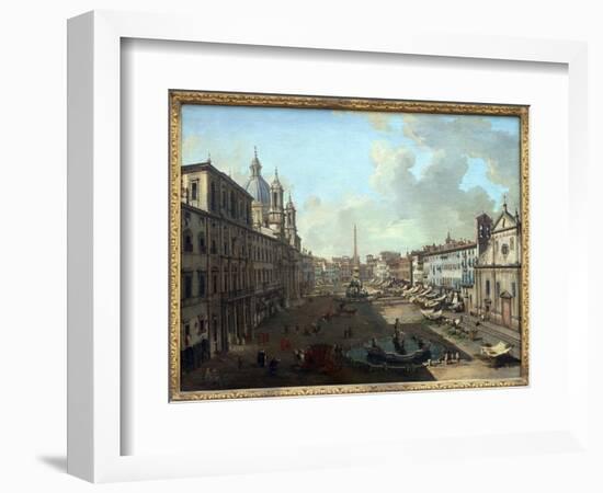 Piazza Navona (Piazza Navona) in Rome with the Fountain of Neptune in the Foreground, Oil Painting-Giovanni Paolo Pannini or Panini-Framed Giclee Print