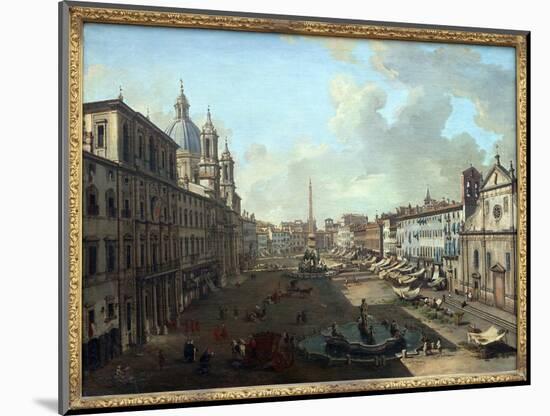 Piazza Navona (Piazza Navona) in Rome with the Fountain of Neptune in the Foreground, Oil Painting-Giovanni Paolo Pannini or Panini-Mounted Giclee Print