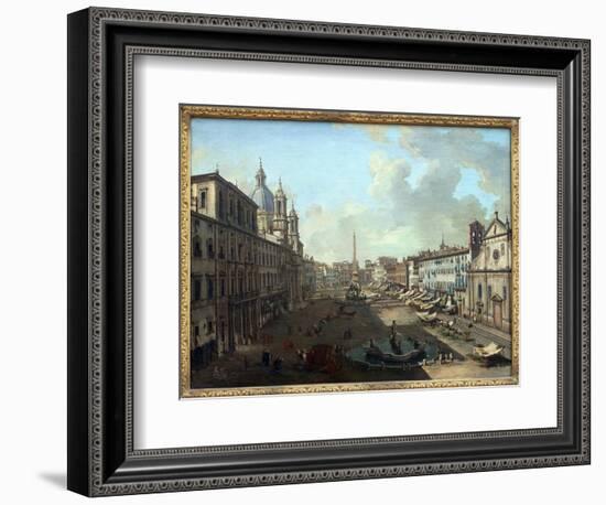 Piazza Navona (Piazza Navona) in Rome with the Fountain of Neptune in the Foreground, Oil Painting-Giovanni Paolo Pannini or Panini-Framed Giclee Print