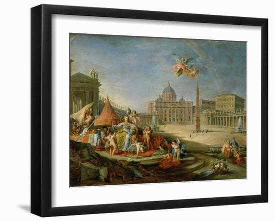 Piazza San Pietro, Rome with an Allegory of the Triumph of the Papacy, 1757-Giovanni Paolo Pannini-Framed Giclee Print