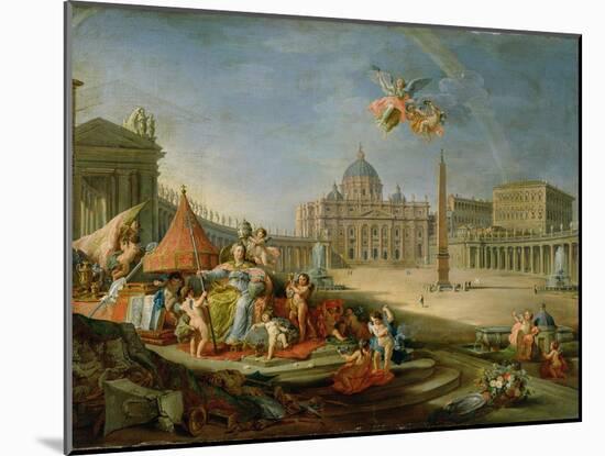 Piazza San Pietro, Rome with an Allegory of the Triumph of the Papacy, 1757-Giovanni Paolo Pannini-Mounted Giclee Print