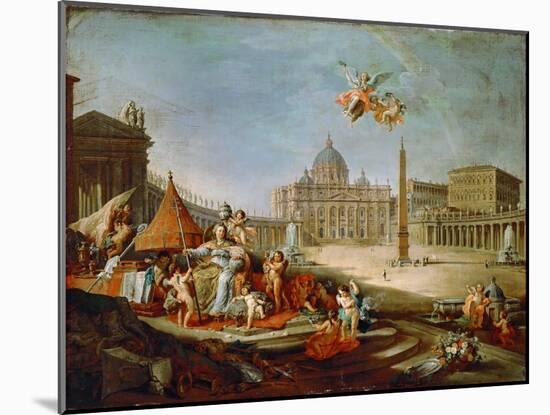 Piazza San Pietro, Rome with an Allegory of the Triumph of the Papacy-Giovanni Paolo Panini-Mounted Giclee Print