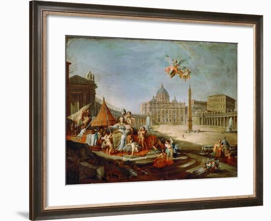 Piazza San Pietro, Rome with an Allegory of the Triumph of the Papacy-Giovanni Paolo Panini-Framed Giclee Print