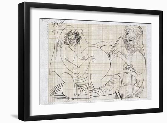 Picasso sketches 148, 1988 (drawing)-Ralph Steadman-Framed Giclee Print