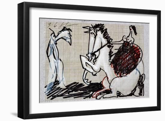 Picasso sketches 98, 1988 (drawing)-Ralph Steadman-Framed Giclee Print