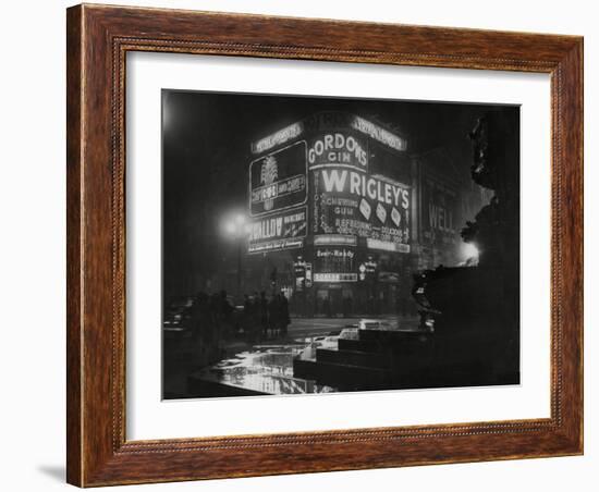 Piccadilly Circus London at Night, 1952-Associated Newspapers-Framed Photo