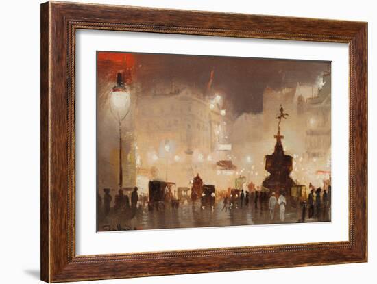 Piccadilly Circus (Oil on Board)-George Hyde Pownall-Framed Giclee Print