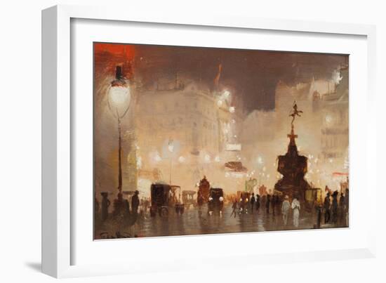 Piccadilly Circus (Oil on Board)-George Hyde Pownall-Framed Giclee Print