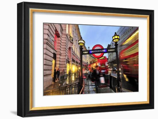 Piccadilly Circus Underground Station in Regent Street, London, South of England-null-Framed Art Print