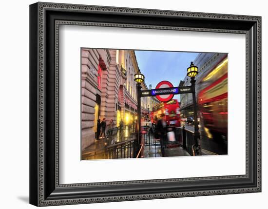 Piccadilly Circus Underground Station in Regent Street, London, South of England-null-Framed Art Print