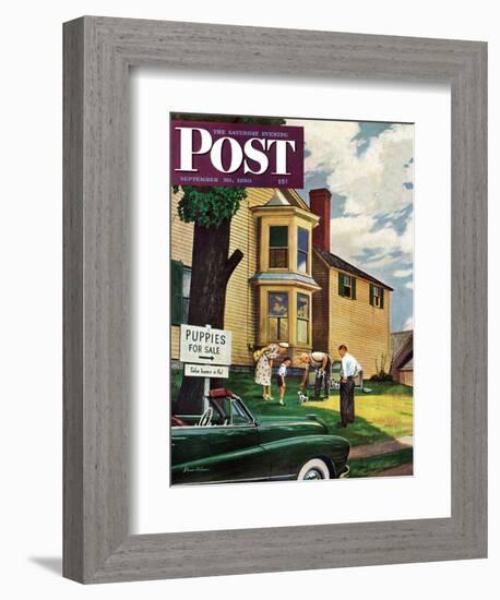 "Picking a Puppy" Saturday Evening Post Cover, September 30, 1950-Stevan Dohanos-Framed Giclee Print