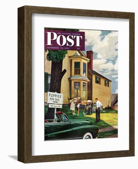 "Picking a Puppy" Saturday Evening Post Cover, September 30, 1950-Stevan Dohanos-Framed Giclee Print