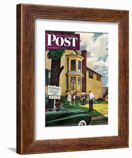 "Picking a Puppy" Saturday Evening Post Cover, September 30, 1950-Stevan Dohanos-Framed Giclee Print