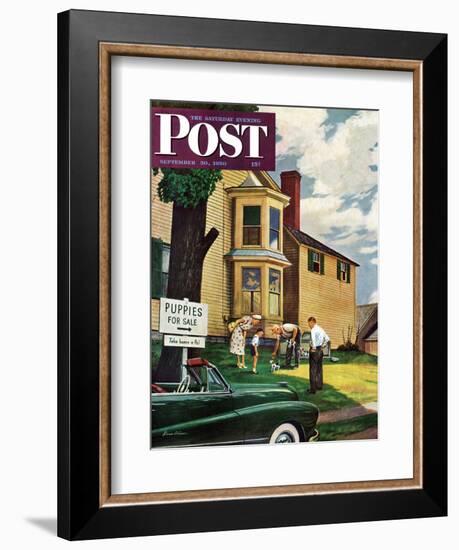 "Picking a Puppy" Saturday Evening Post Cover, September 30, 1950-Stevan Dohanos-Framed Giclee Print