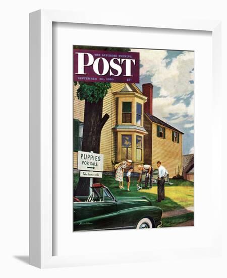 "Picking a Puppy" Saturday Evening Post Cover, September 30, 1950-Stevan Dohanos-Framed Giclee Print
