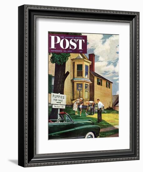 "Picking a Puppy" Saturday Evening Post Cover, September 30, 1950-Stevan Dohanos-Framed Giclee Print