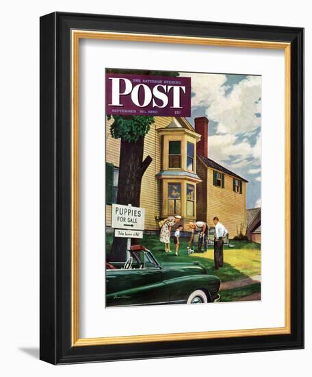 "Picking a Puppy" Saturday Evening Post Cover, September 30, 1950-Stevan Dohanos-Framed Giclee Print