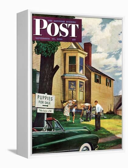 "Picking a Puppy" Saturday Evening Post Cover, September 30, 1950-Stevan Dohanos-Framed Premier Image Canvas