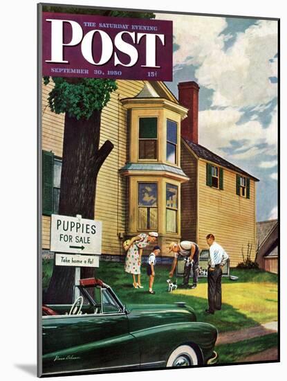 "Picking a Puppy" Saturday Evening Post Cover, September 30, 1950-Stevan Dohanos-Mounted Giclee Print