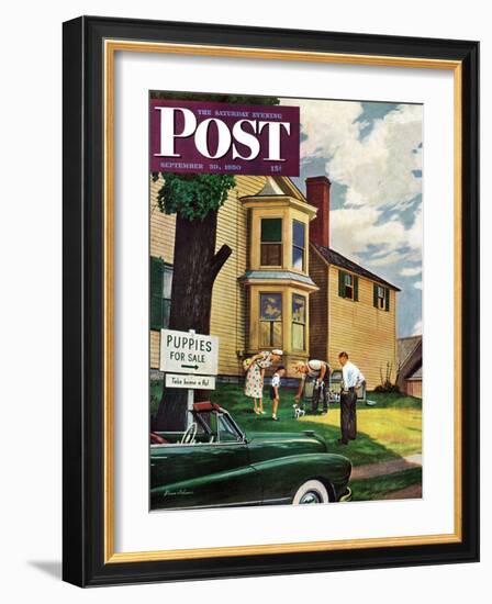 "Picking a Puppy" Saturday Evening Post Cover, September 30, 1950-Stevan Dohanos-Framed Giclee Print