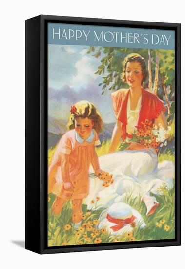 Picking Daisies in Meadow-null-Framed Stretched Canvas