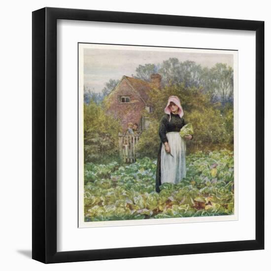 Picking Vegetables in an English Vegetable Garden-Helen Allingham-Framed Art Print