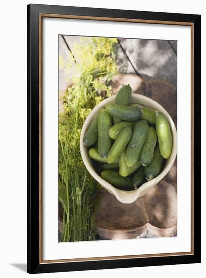 Pickling Cucumbers in Bowl, Fresh Dill Beside It-Foodcollection-Framed Photographic Print