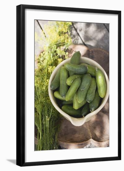 Pickling Cucumbers in Bowl, Fresh Dill Beside It-Foodcollection-Framed Photographic Print