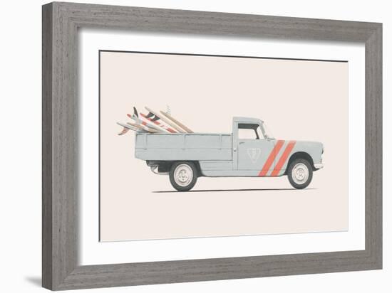 Pickup Car with Surfboards, 2019 (Pencil, Digital)-Florent Bodart-Framed Giclee Print