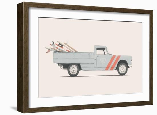 Pickup Car with Surfboards, 2019 (Pencil, Digital)-Florent Bodart-Framed Giclee Print