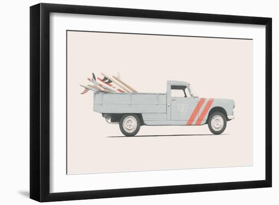 Pickup Car with Surfboards, 2019 (Pencil, Digital)-Florent Bodart-Framed Giclee Print