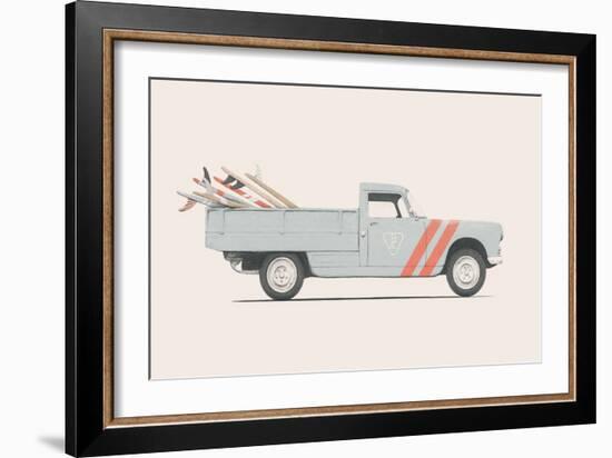 Pickup Car with Surfboards, 2019 (Pencil, Digital)-Florent Bodart-Framed Giclee Print