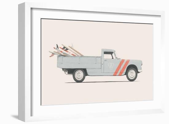 Pickup Car with Surfboards, 2019 (Pencil, Digital)-Florent Bodart-Framed Giclee Print