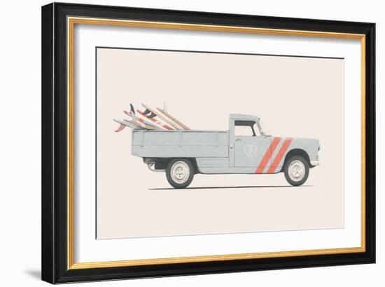 Pickup Car with Surfboards, 2019 (Pencil, Digital)-Florent Bodart-Framed Giclee Print