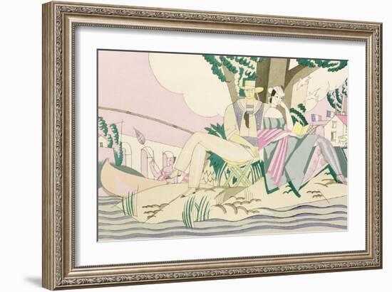 Picnic and Fishing Scene, circa 1920-Charles Martin-Framed Giclee Print