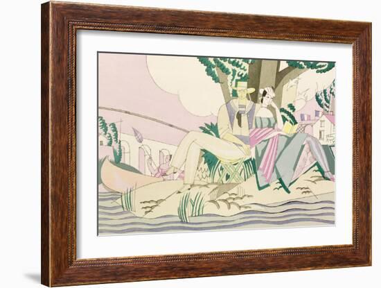 Picnic and Fishing Scene, circa 1920-Charles Martin-Framed Giclee Print