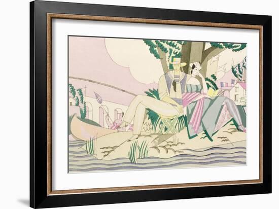 Picnic and Fishing Scene, circa 1920-Charles Martin-Framed Giclee Print