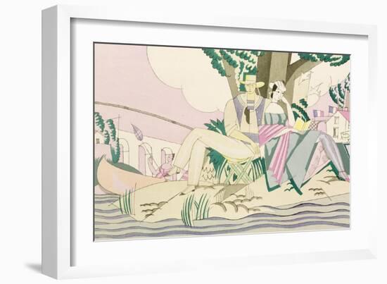 Picnic and Fishing Scene, circa 1920-Charles Martin-Framed Giclee Print