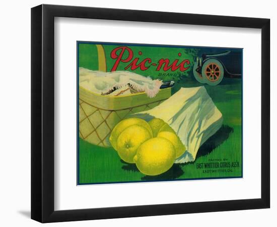 Picnic Lemon Label - Whittier, CA-Lantern Press-Framed Art Print