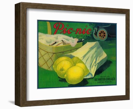 Picnic Lemon Label - Whittier, CA-Lantern Press-Framed Premium Giclee Print