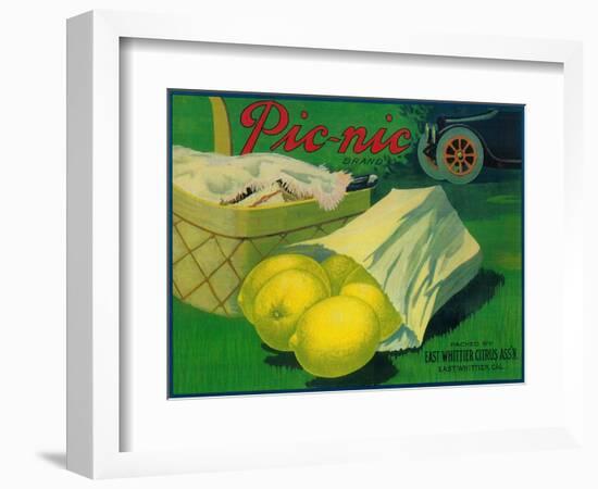 Picnic Lemon Label - Whittier, CA-Lantern Press-Framed Premium Giclee Print