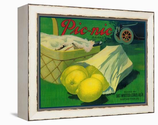 Picnic Lemon Label - Whittier, CA-Lantern Press-Framed Stretched Canvas