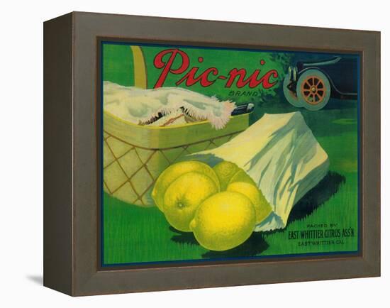 Picnic Lemon Label - Whittier, CA-Lantern Press-Framed Stretched Canvas