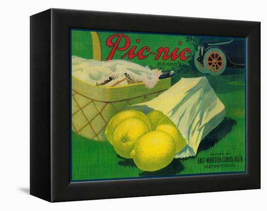 Picnic Lemon Label - Whittier, CA-Lantern Press-Framed Stretched Canvas