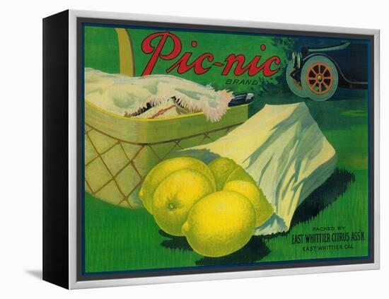 Picnic Lemon Label - Whittier, CA-Lantern Press-Framed Stretched Canvas