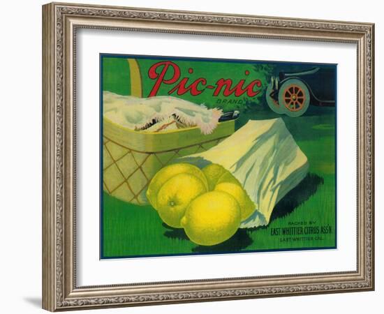 Picnic Lemon Label - Whittier, CA-Lantern Press-Framed Art Print